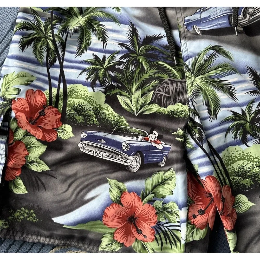 Big Dogs Board Shorts Swim Trunks Boys XL Old Cars Hawaiian Mesh Lined Aloha